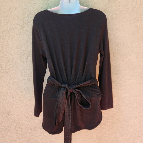 MM. LaFleur Walker Top Women's Medium Black Classic Wrap Waist Career - Picture 4 of 10